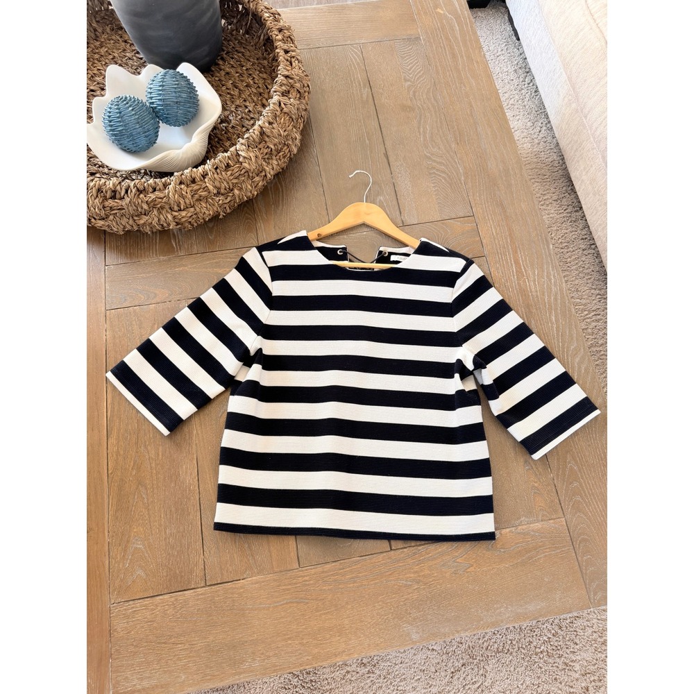 Frnch Striped Lace Up Back Top Womens Navy White M/L